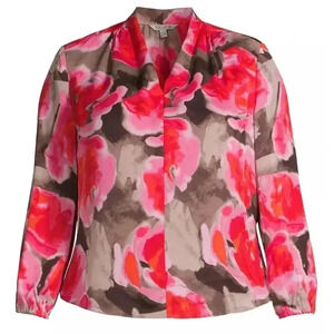 NIC + ZOE Rosy Outlook Multicolored V-Neckline Top(XS)